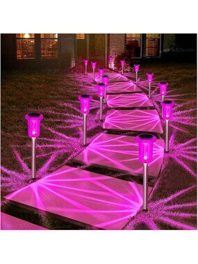 10 Pack Pink Solar Outdoor Lights LED Valentines/Mothers Day Halloween Decor